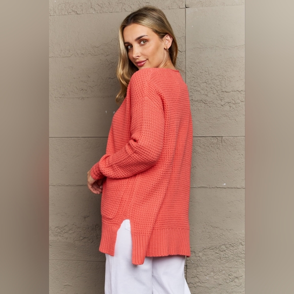 Zenana Bright & Cozy Full Size Waffle Knit Cardigan - Picture 4 of 6